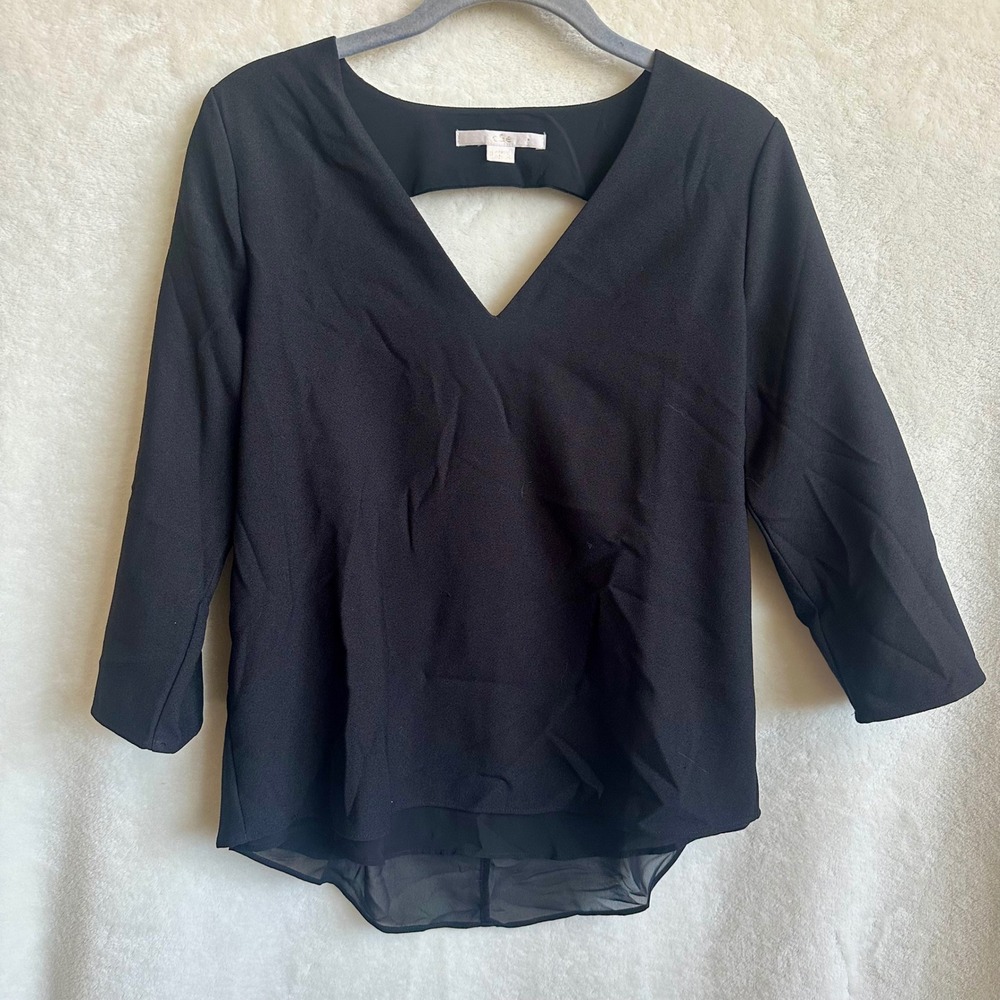 C&E Womens Black Reversible‎ V-Neck Cutout Chiffon Layered Top Size S